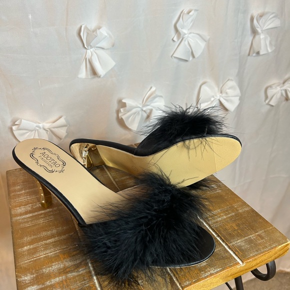 Aootao Fashion Kitten Heel Slingback Sandal/Shoe with Fur Top - Picture 3 of 4
